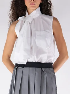 SACAI Abiti<ABITO SMANICATO CON GONNA A PIEGHE Bianco, Grigio