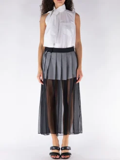 SACAI Abiti<ABITO SMANICATO CON GONNA A PIEGHE Bianco, Grigio
