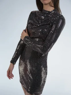 NINEMINUTES Abiti<ABITO THE LACE PAILLETTES Marrone