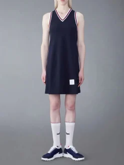 THOM BROWNE Abiti<ABITO V NECK WITH RWB CRICKET STRIPE Blu