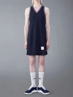THOM BROWNE Abiti<ABITO V NECK WITH RWB CRICKET STRIPE Blu