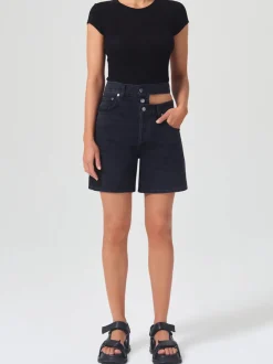 AGOLDE Shorts<BERMUDA BROKEN WAISTBAND SHORT IN COURSE Nero