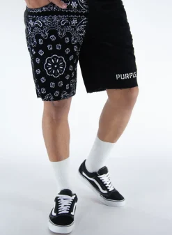 PURPLE DENIM Shorts<BERMUDA NEEDLE CORDUROY BANDANA PRINT Bianco, Nero