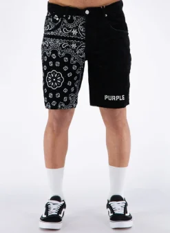PURPLE DENIM Shorts<BERMUDA NEEDLE CORDUROY BANDANA PRINT Bianco, Nero