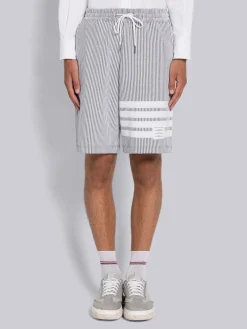 THOM BROWNE Shorts<BERMUDA SWEATSHORTS IN SEERSUCKER LOOPB Bianco, Grigio