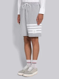 THOM BROWNE Shorts<BERMUDA SWEATSHORTS IN SEERSUCKER LOOPB Bianco, Grigio