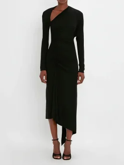 VICTORIA BECKHAM Abiti<BITO SLASH-NECK RUCHED MINI Nero