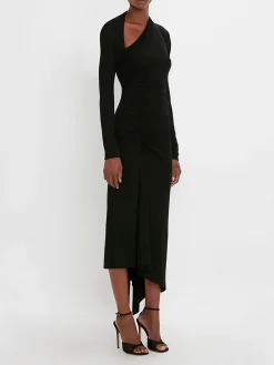VICTORIA BECKHAM Abiti<BITO SLASH-NECK RUCHED MINI Nero