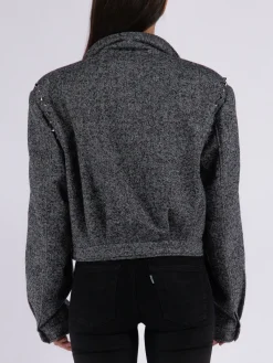 ALESSANDRA RICH Giacche<BOMBER CROPPED HERRINGBONE WOOL TWEED Grigio