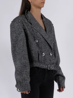 ALESSANDRA RICH Giacche<BOMBER CROPPED HERRINGBONE WOOL TWEED Grigio