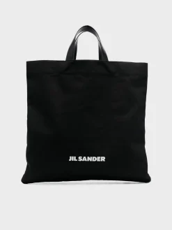 JIL SANDER Borse<BORSA FLAT SHOPPER SQUARE Bianco, Nero