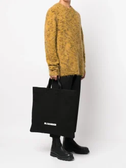 JIL SANDER Borse<BORSA FLAT SHOPPER SQUARE Bianco, Nero