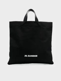 JIL SANDER Borse<BORSA FLAT SHOPPER SQUARE Bianco, Nero