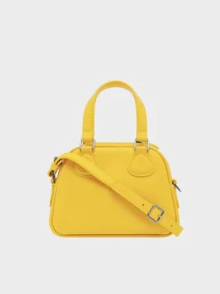 COURREGES Borse A Mano<BORSA MINI LEATHER BOWLING Bianco, Giallo