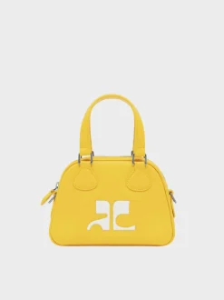 COURREGES Borse A Mano<BORSA MINI LEATHER BOWLING Bianco, Giallo