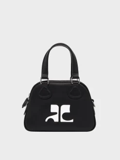 COURREGES Borse A Mano<BORSA MINI LEATHER BOWLING Bianco, Nero