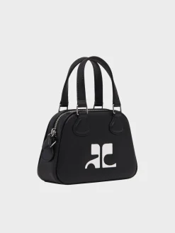 COURREGES Borse A Mano<BORSA MINI LEATHER BOWLING Bianco, Nero