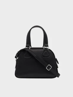 COURREGES Borse A Mano<BORSA MINI LEATHER BOWLING Bianco, Nero
