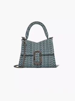MARC JACOBS. Borse A Mano<BORSA MINI TOP HANDLE THE WASHED MONOGRAM DENIM ST. MARC Bianco, Verde