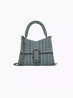 MARC JACOBS. Borse A Mano<BORSA MINI TOP HANDLE THE WASHED MONOGRAM DENIM ST. MARC Bianco, Verde
