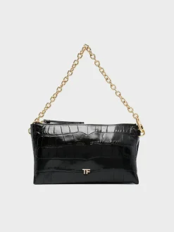 TOM FORD Borse A Spalla<BORSA SHINY SOFT STAMPED CROC CLUTCH Nero