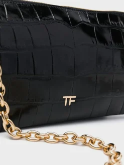 TOM FORD Borse A Spalla<BORSA SHINY SOFT STAMPED CROC CLUTCH Nero
