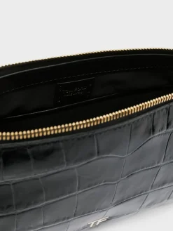 TOM FORD Borse A Spalla<BORSA SHINY SOFT STAMPED CROC CLUTCH Nero