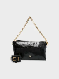 TOM FORD Borse A Spalla<BORSA SHINY SOFT STAMPED CROC CLUTCH Nero