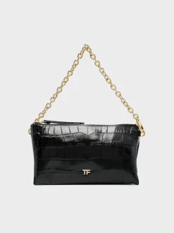 TOM FORD Borse A Spalla<BORSA SHINY SOFT STAMPED CROC CLUTCH Nero