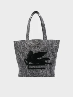 ETRO Borse|Borse Shopping<BORSA SHOPPING SOFT TROTTER L DENIM PAISLEY UNISEX Bianco, Grigio