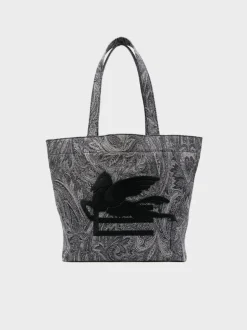 ETRO Borse|Borse Shopping<BORSA SHOPPING SOFT TROTTER L DENIM PAISLEY UNISEX Bianco, Grigio