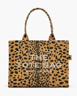 MARC JACOBS Borse Shopping<BORSA THE CHEETAH CANVAS LARGE TOTE Beige, Nero
