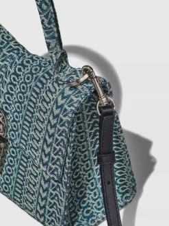 MARC JACOBS Borse A Mano<BORSA TOP HANDLE THE WASHED MONOGRAM DENIM ST. MARC Grigio, Verde