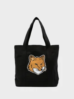 MAISON KITSUNE Borse A Mano<BORSA TOTE FOX HEAD Arancione, Giallo, Nero