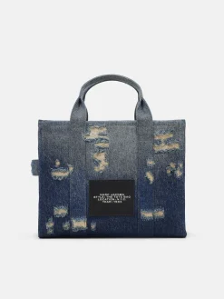 MARC JACOBS Borse Shopping<BORSA TOTE MEDIUM THE RIP AND REPAIR DENIM Bianco, Blu