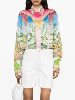 CASABLANCA Camicie<CAMICIA A COLLO CUBANO Arancione, Azzurro, Giallo, Rosa, Verde