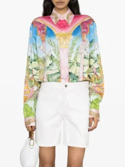 CASABLANCA Camicie<CAMICIA A COLLO CUBANO Arancione, Azzurro, Giallo, Rosa, Verde