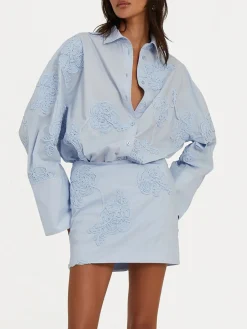 ROTATE BIRGER CHRISTENSEN Camicie<CAMICIA A MANICHE LUNGHE FLOREALE Azzurro