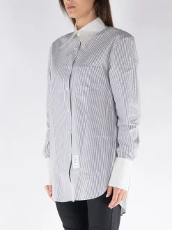 THOM BROWNE Camicie<CAMICIA A RIGHE CON COLLO A PUNTA INGRANDITO Bianco, Grigio