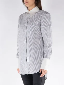 THOM BROWNE Camicie<CAMICIA A RIGHE CON COLLO A PUNTA INGRANDITO Bianco, Grigio