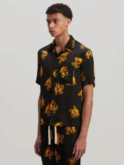 PALM ANGELS Camicie<CAMICIA BURNING MONOGRAM Arancione, Nero