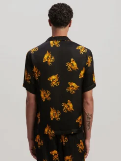 PALM ANGELS Camicie<CAMICIA BURNING MONOGRAM Arancione, Nero