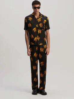 PALM ANGELS Camicie<CAMICIA BURNING MONOGRAM Arancione, Nero