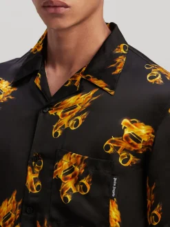 PALM ANGELS Camicie<CAMICIA BURNING MONOGRAM Arancione, Nero