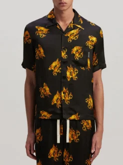 PALM ANGELS Camicie<CAMICIA BURNING MONOGRAM Arancione, Nero