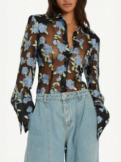 ROTATE BIRGER CHRISTENSEN Camicie<CAMICIA CON INSERTI A RETE Azzurro, Nero, Verde