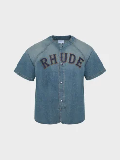 RHUDE Camicie<CAMICIA DENIM BASEBALL Blu