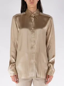 TOM FORD Camicie<CAMICIA FLUID CHARMEUSE SILK WITH PLISSE PLASTRON Giallo