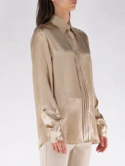 TOM FORD Camicie<CAMICIA FLUID CHARMEUSE SILK WITH PLISSE PLASTRON Giallo