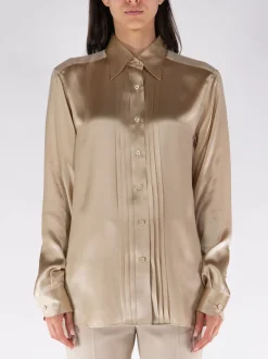 TOM FORD Camicie<CAMICIA FLUID CHARMEUSE SILK WITH PLISSE PLASTRON Giallo